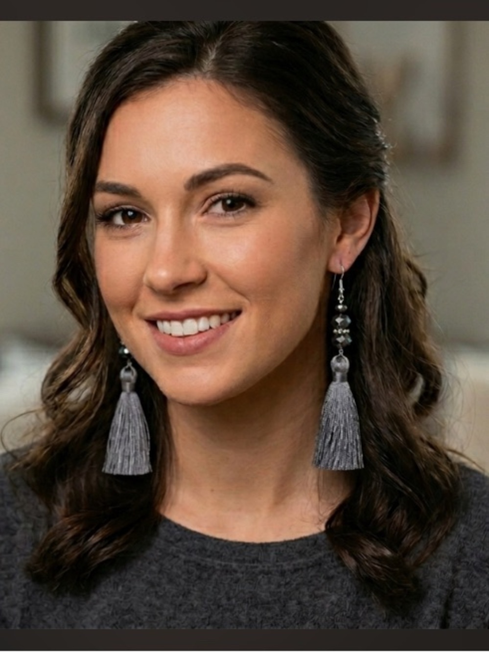 Grey Czech beaded earrings